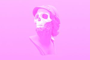 vaporwave, Pink, Skeleton, Skull