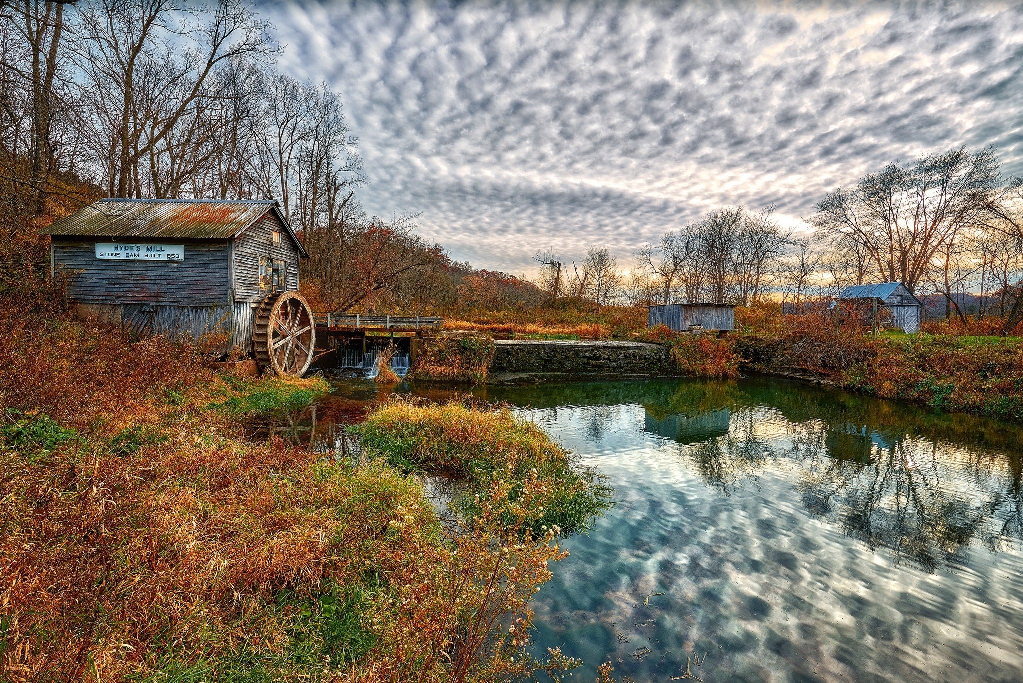 Wisconsin, Fall, Mill, Pond, Trees, Landscape Wallpaper