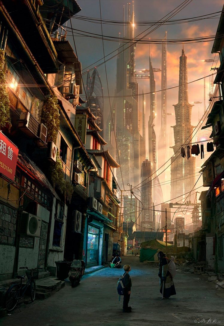 futuristic, Skyscraper, China, Asia, Futuristic city, Artwork, Street, Alleyway, Cyberpunk HD Wallpaper Desktop Background