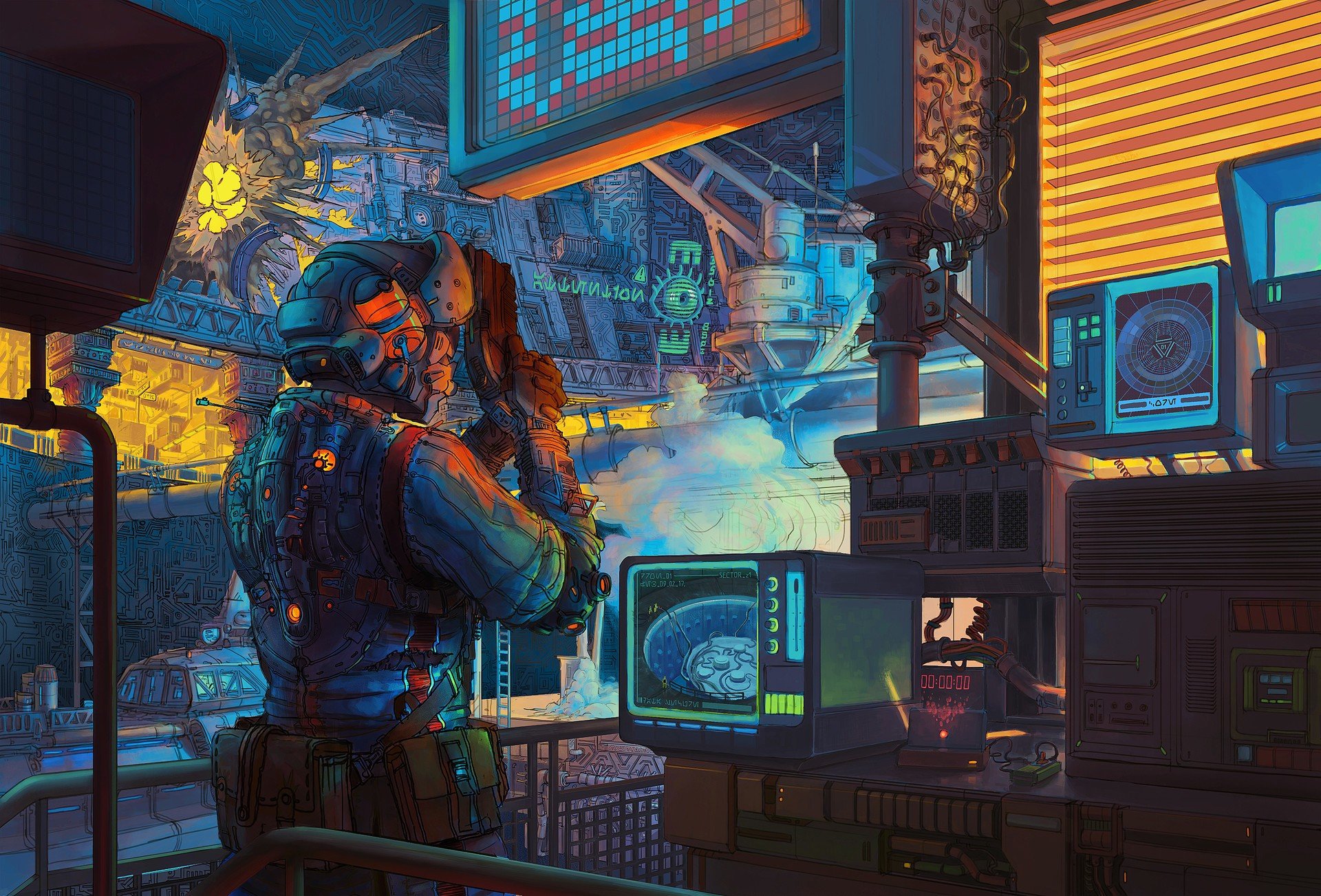 Igor Kotsuba, Futuristic, Cyberpunk, Artwork, Digital art, Gun