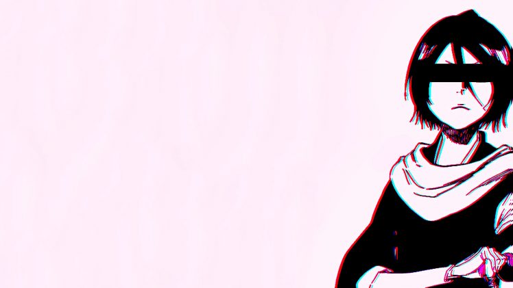 Bleach, Kuchiki Rukia, Simple background, Chromatic aberration, Anime girls, Anime HD Wallpaper Desktop Background