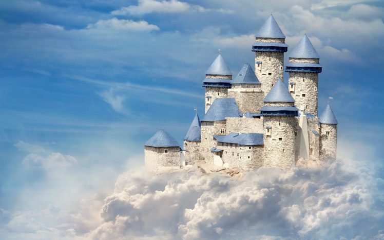 clouds, Castle, Digital art, Photo manipulation, Sky, Tower HD Wallpaper Desktop Background