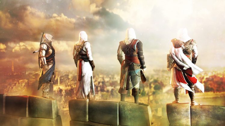 Connor Davenport, Altaïr Ibn LaAhad, Edward Kenway, Ezio Auditore da Firenze, Men, Assassin&039;s Creed, 3D, Video games, Fan art HD Wallpaper Desktop Background