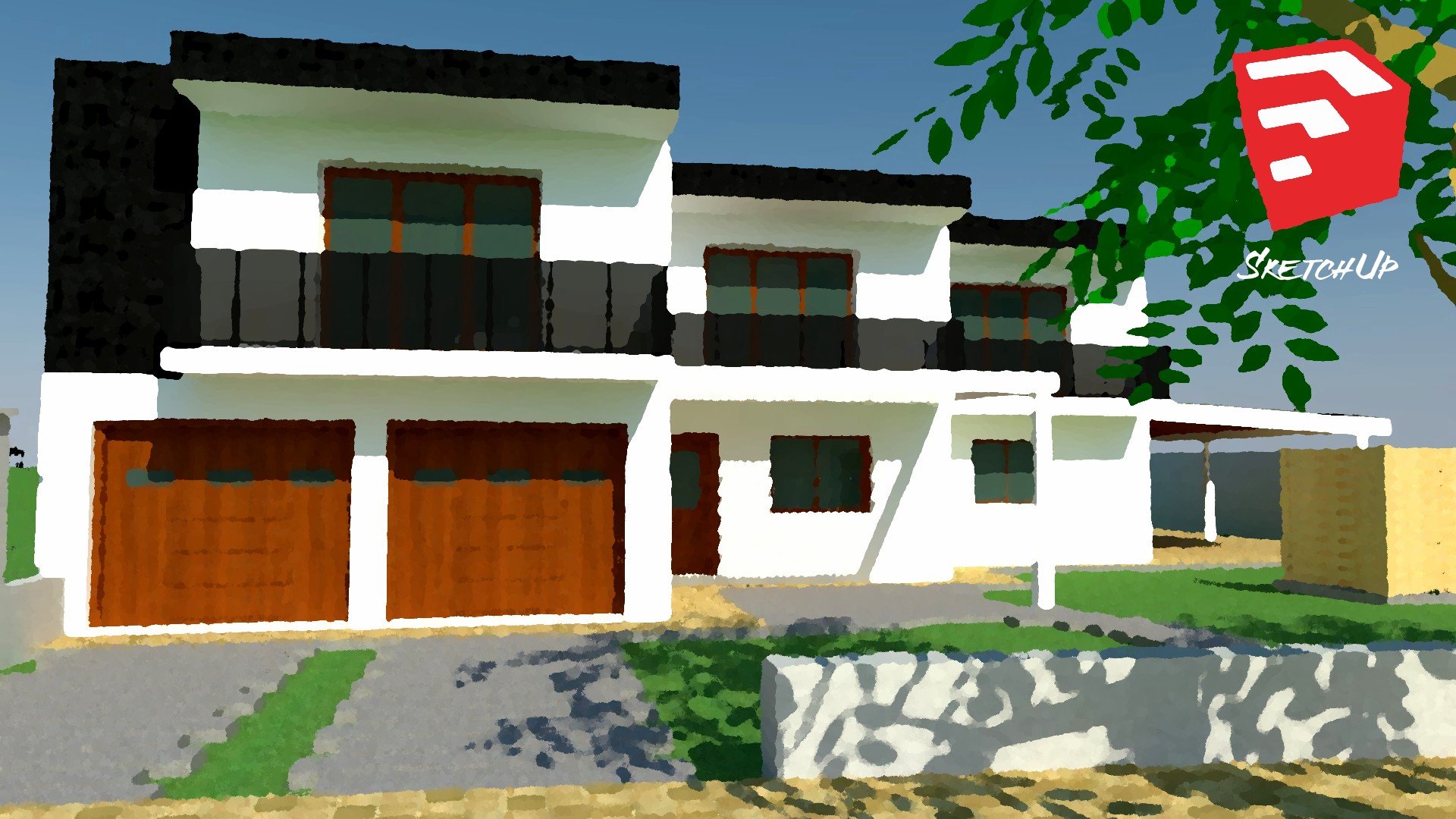 GNU, GIMP, Oil painting, Render, Architecture models, House Wallpaper