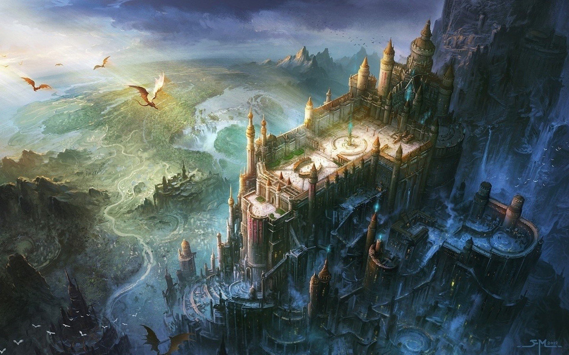 castle, Dragon, Artwork, Digital art, Minas Tirith Wallpaper
