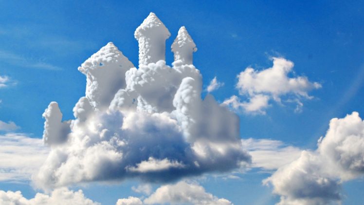clouds, Sky, Castle, Digital art, Photo manipulation HD Wallpaper Desktop Background