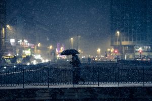 people, Cityscape, Paris, Urban, Umbrella, Building, Modern, Snow, Winter, Bridge