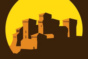 Italy, Castle, Tower, Landscape, Minimalism, Vector, Cartoon