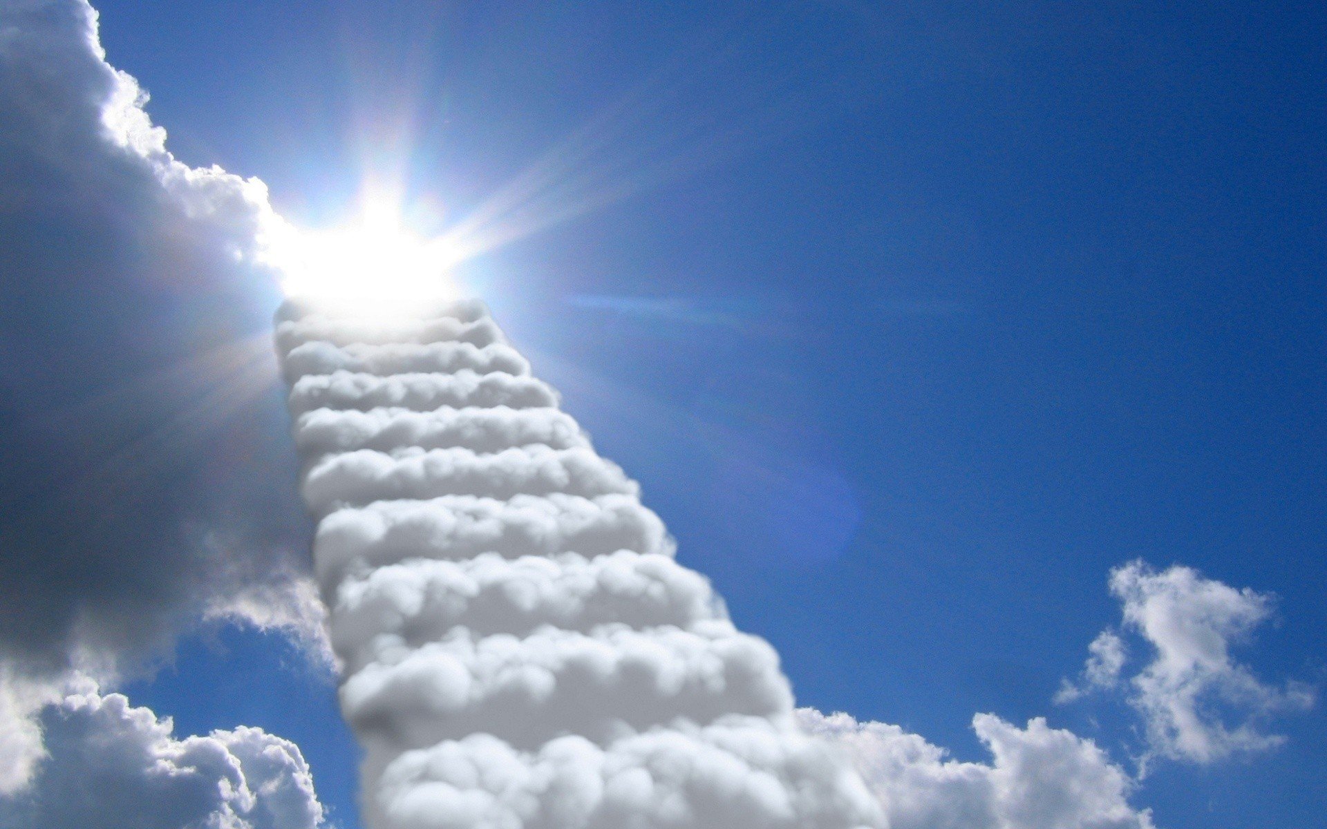 Sun, Sky, Clouds, Staircase, Digital art, Photo manipulation Wallpaper