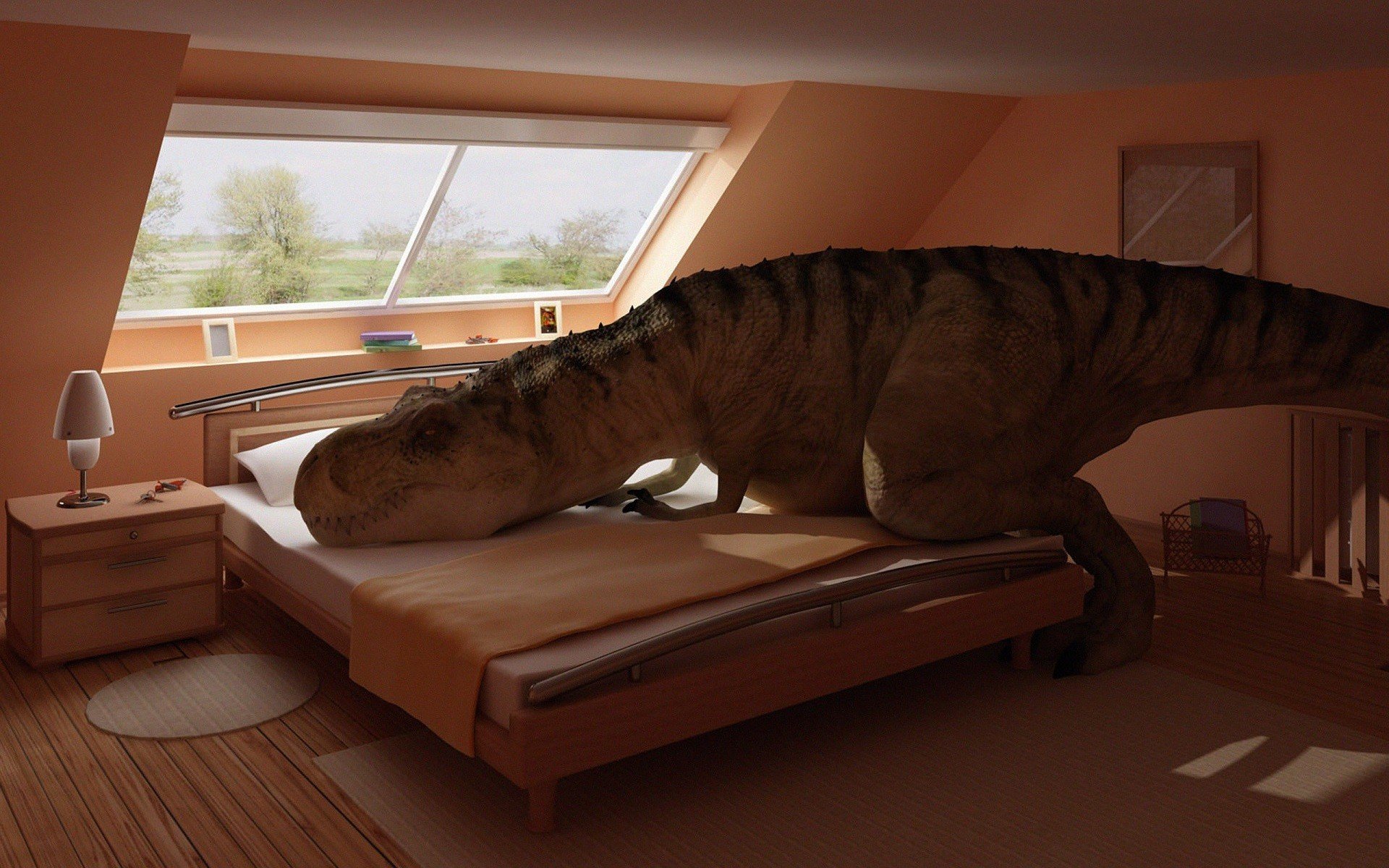 dinosaurs, Bed, Humor, House Wallpaper