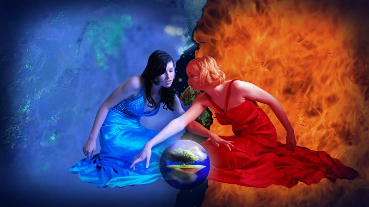 women, Witch, Water, Fire, Elements, Sphere, World, Digital art HD Wallpaper Desktop Background