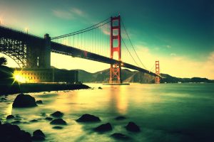 Golden Gate Bridge, San Francisco, USA, Bridge, Sea, Architecture, Sunset, Long exposure