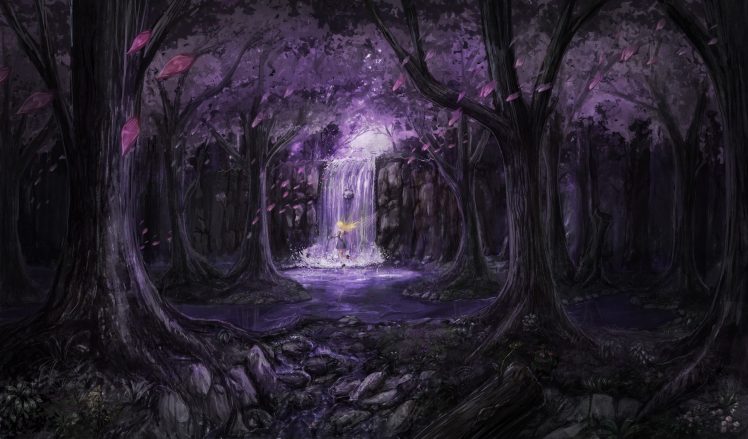 fairies, Landscape, Trees, Dress, Thigh highs, Wings, Digital art HD Wallpaper Desktop Background