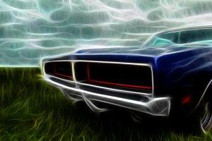 car, Dodge, Charger, Sky, Grass, Blue, Green, White, Gray, Black, Red
