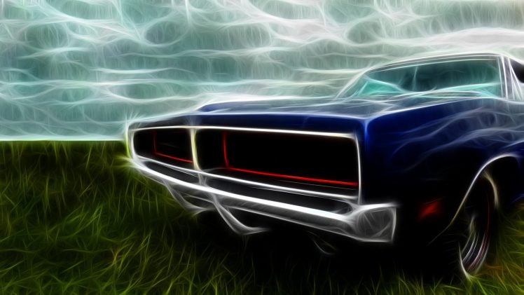 car, Dodge, Charger, Sky, Grass, Blue, Green, White, Gray, Black, Red HD Wallpaper Desktop Background