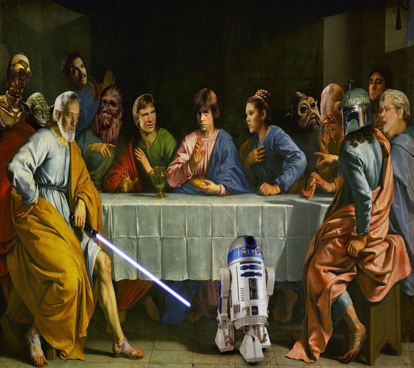 Yoda, R2 D2, C 3PO, Luke Skywalker, Princess Leia, Boba Fett, Wookiees, Chewbacca, Admiral Ackbar, Obi Wan Kenobi, Han Solo, Lando Calrissian,  Nien Nunb, George Lucas, Star Wars, Jedi Wallpaper