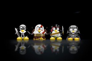 Tux, Darth Vader, Kratos, John Rambo, Linux