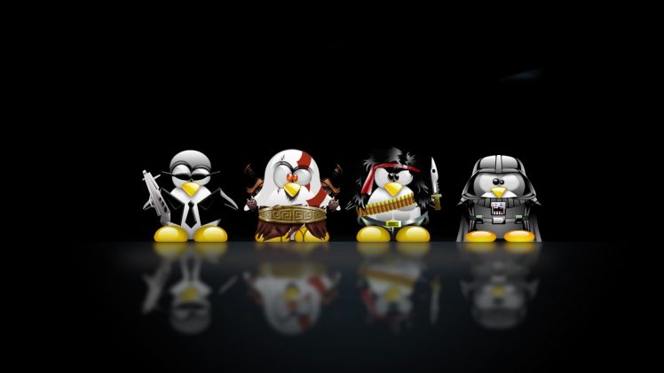 Tux, Darth Vader, Kratos, John Rambo, Linux HD Wallpaper Desktop Background