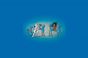 stormtrooper, Chewbacca, Mr. Meeseeks, Star Wars, Humor, Blue, Rick and Morty, Meeseeks