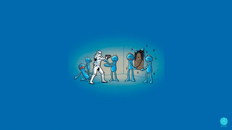 stormtrooper, Chewbacca, Mr. Meeseeks, Star Wars, Humor, Blue, Rick and Morty, Meeseeks HD Wallpaper Desktop Background