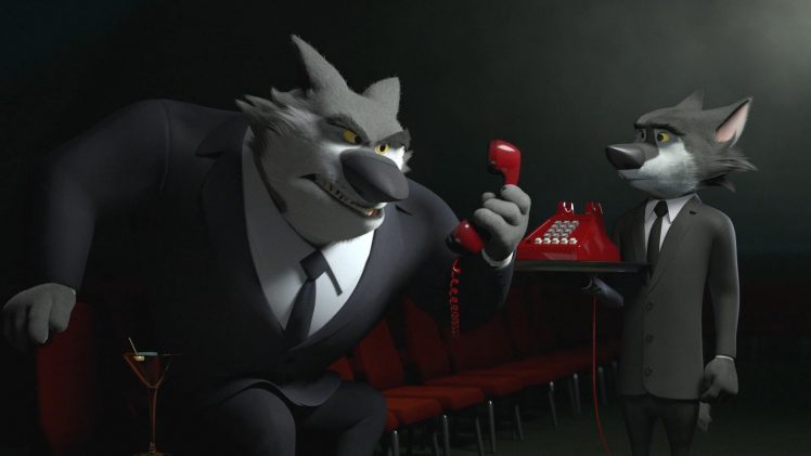 Anthro, Gangsters, Gangster, Rock Dog, Wolf, Animals, 3D, Cartoon, Movies, Clothing, Suits, Tie, Telephone, Drinking glass, Chair, Screen shot, Screengrab HD Wallpaper Desktop Background