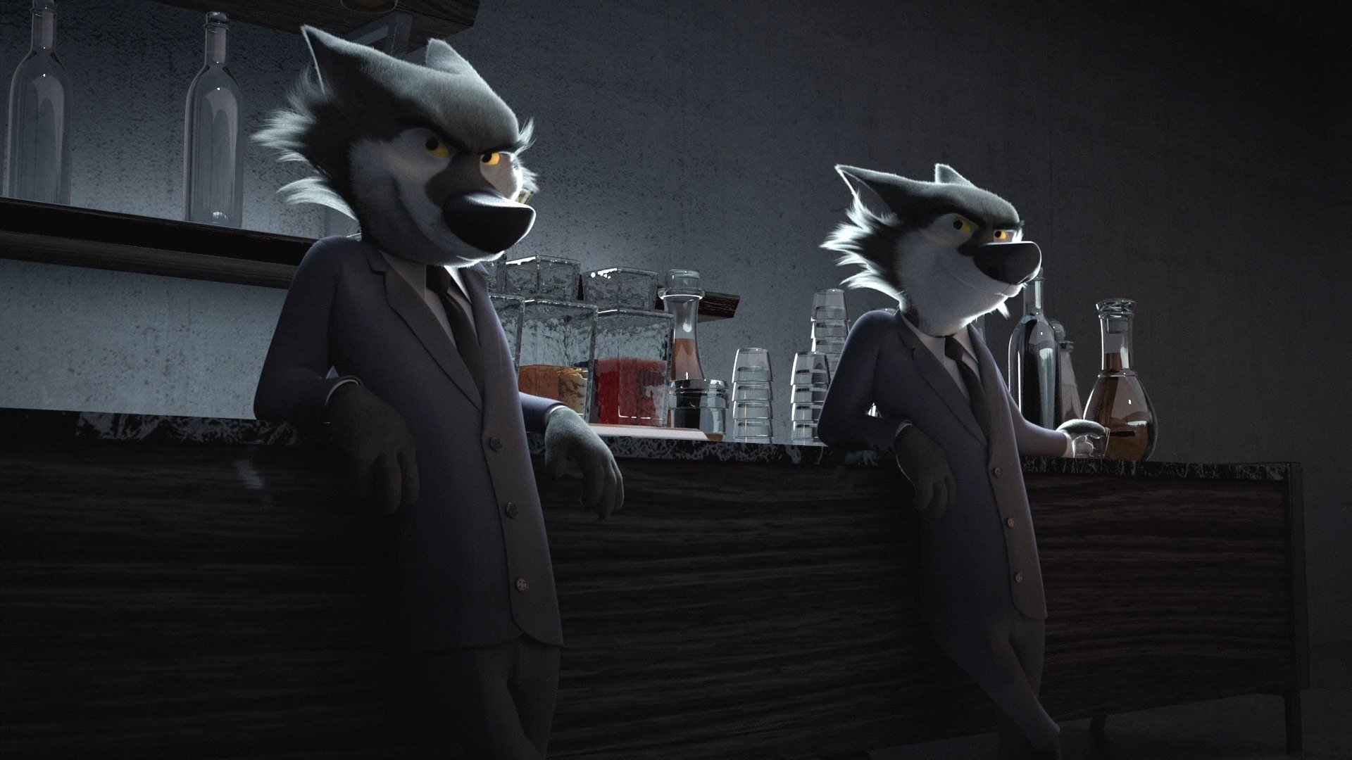Anthro, Gangsters, Gangster, Wolf, Animals, 3D, Cartoon, Movies, Suits, Clothing, Tie, Screen shot, Screengrab, Rock Dog, Cigars Wallpaper