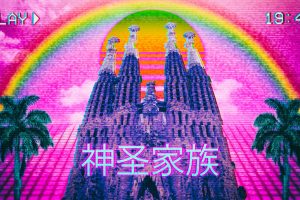vaporwave, Sagrada Familia, Rainbows