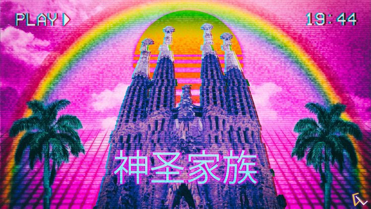 vaporwave, Sagrada Familia, Rainbows HD Wallpaper Desktop Background