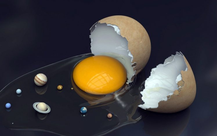 eggshell, Yelk, Eggs, Planet, Solar System, Digital art, Photo manipulation, Egg white HD Wallpaper Desktop Background