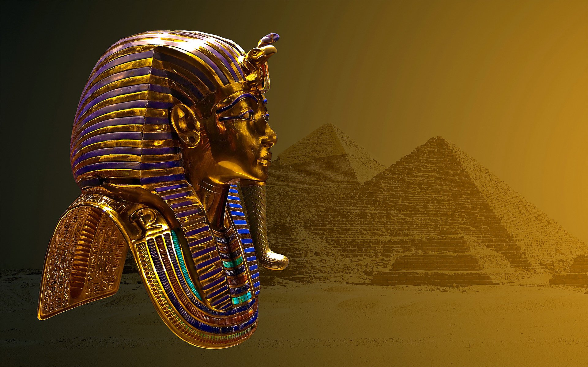 Pharaoh, Mask, Pyramid, Desert, Ancient, Egypt, Digital art Wallpaper