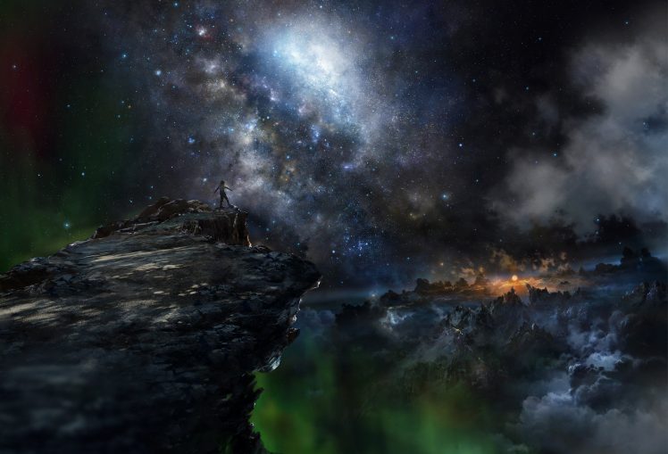 clouds, Night, Sky, Stars, Digital art HD Wallpaper Desktop Background