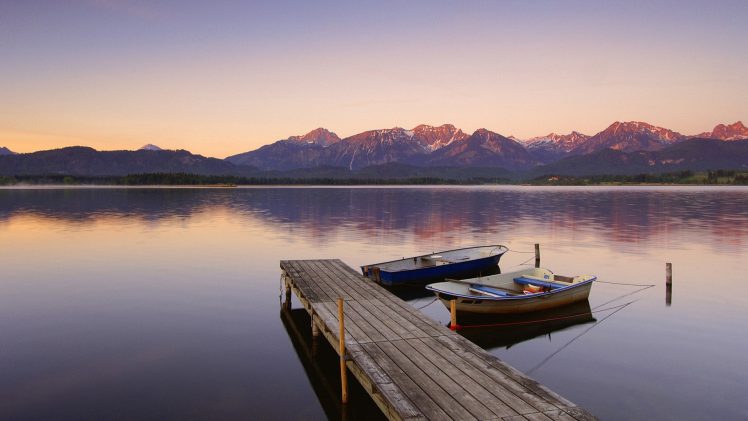 pier, Boat, Water, Reflection, Mountains, Landscape HD Wallpaper Desktop Background