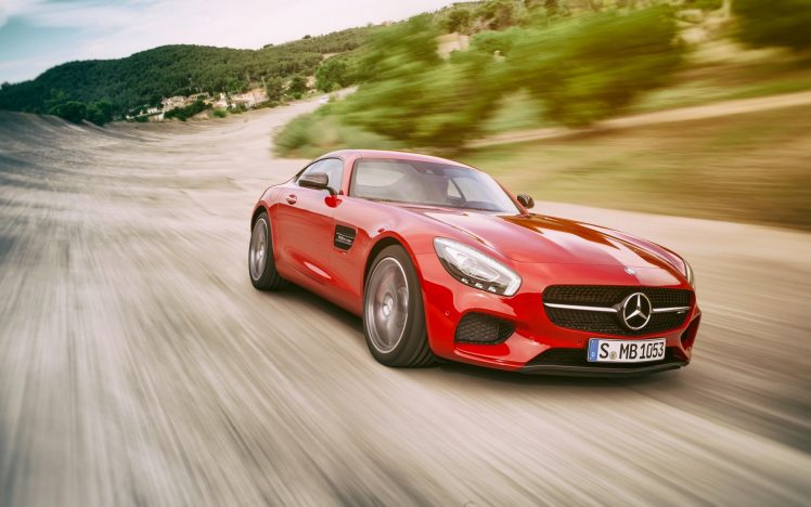 Mercedes AMG GT, Mercedes AMG, Mercedes Benz, Car, Red cars, Road, Motion blur HD Wallpaper Desktop Background