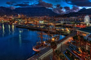 Cape Town, Table Mountain, South Africa, Sea, Waterfront, Clouds, Evening