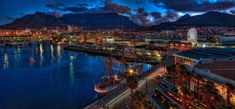 Cape Town, Table Mountain, South Africa, Sea, Waterfront, Clouds, Evening HD Wallpaper Desktop Background