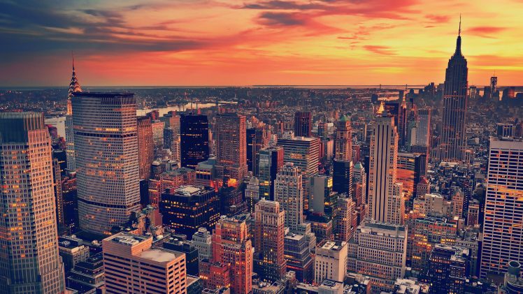 cityscape, New York City, Sunset HD Wallpaper Desktop Background