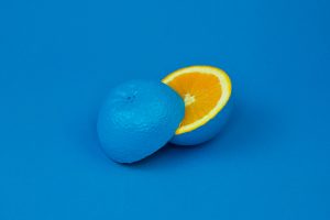 blue background, Orange (fruit)
