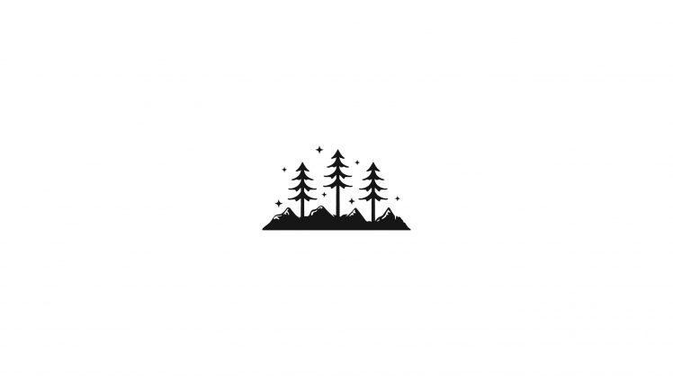 illustration, White  background, Pine trees, Trees, Mountains, Minimalism, Monochrome HD Wallpaper Desktop Background