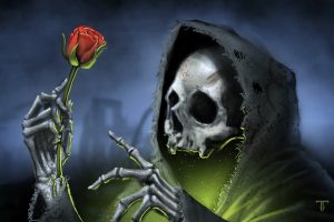 Grim Reaper, Death, Rose, Red, Digital art