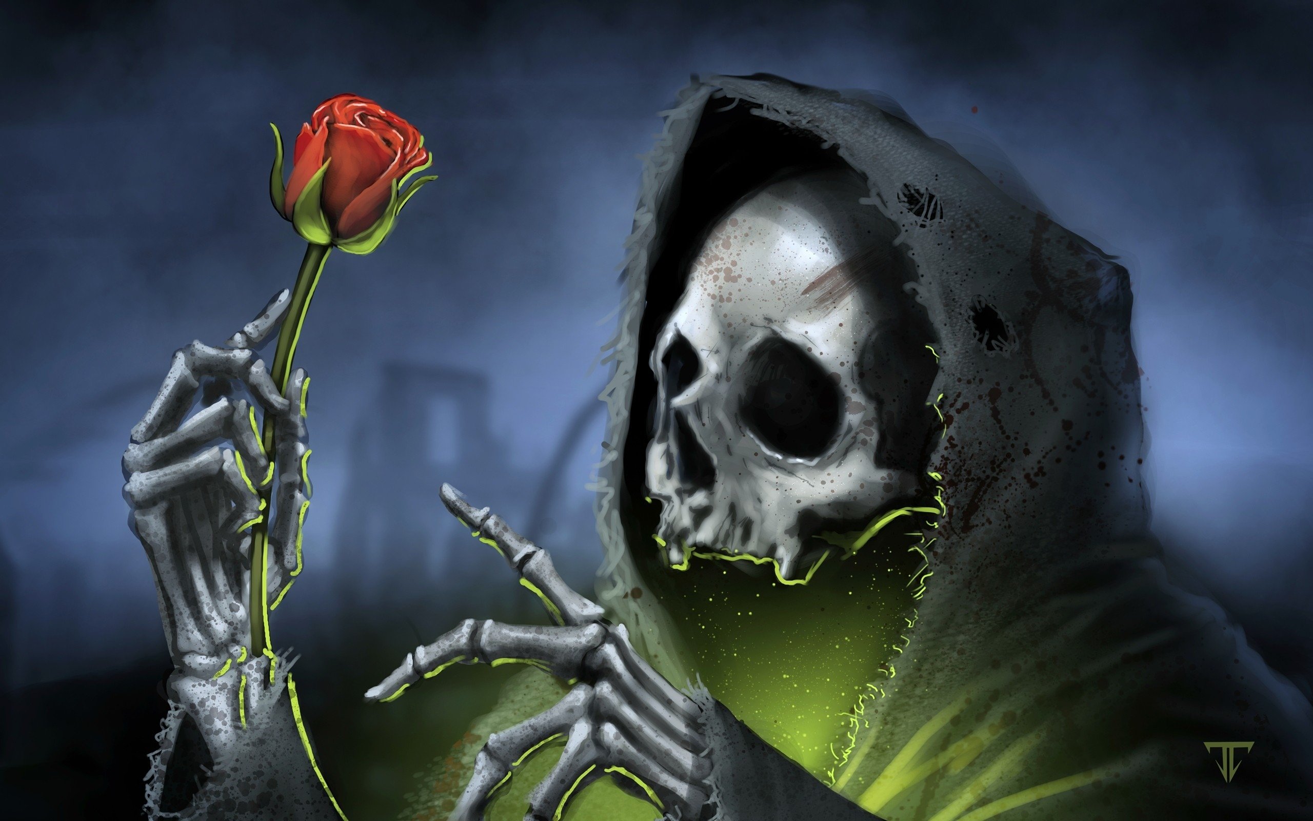Grim Reaper, Death, Rose, Red, Digital art Wallpaper