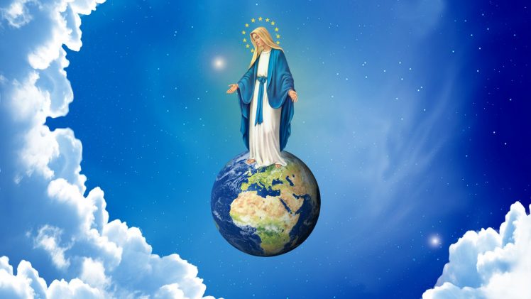 Virgin Mary, Sky, Clouds, Artwork, Christianity, European Union HD Wallpaper Desktop Background