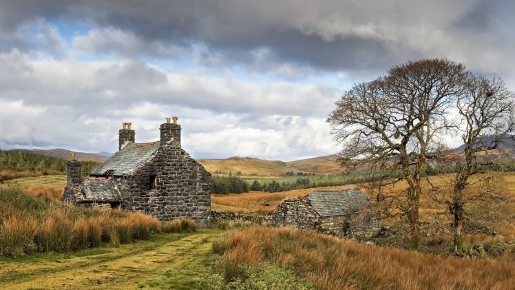 house, Sky, Clouds, Trees, Landscape HD Wallpaper Desktop Background