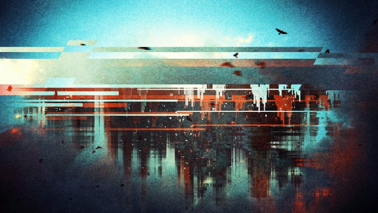 abstract, Cityscape, Lines, Distortion, Birds HD Wallpaper Desktop Background