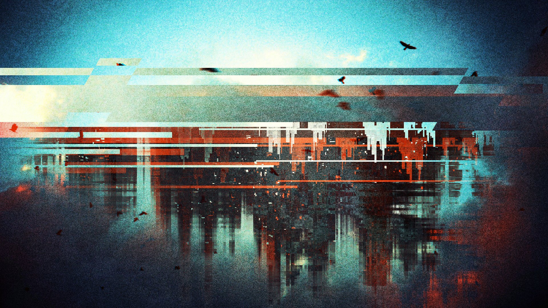 abstract, Cityscape, Lines, Distortion, Birds Wallpaper
