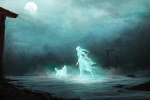 women, Ghosts, Dog, Night, Mist, Digital art, Moon
