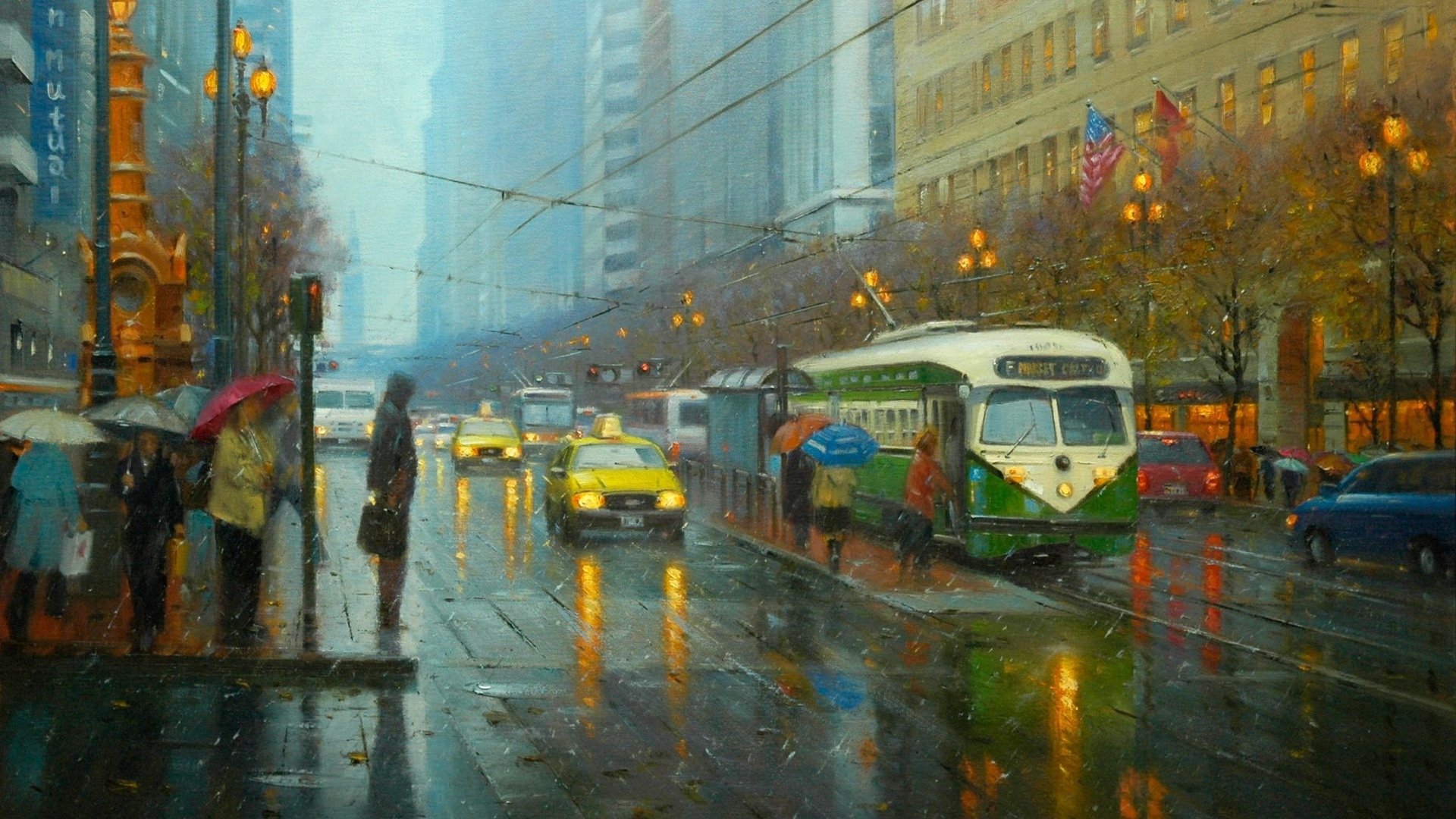 city, Cityscape, Rain, Vintage, San Francisco Wallpaper