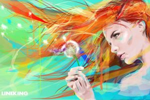 women, Redhead, Face, Dandelion, Artwork, Digital art