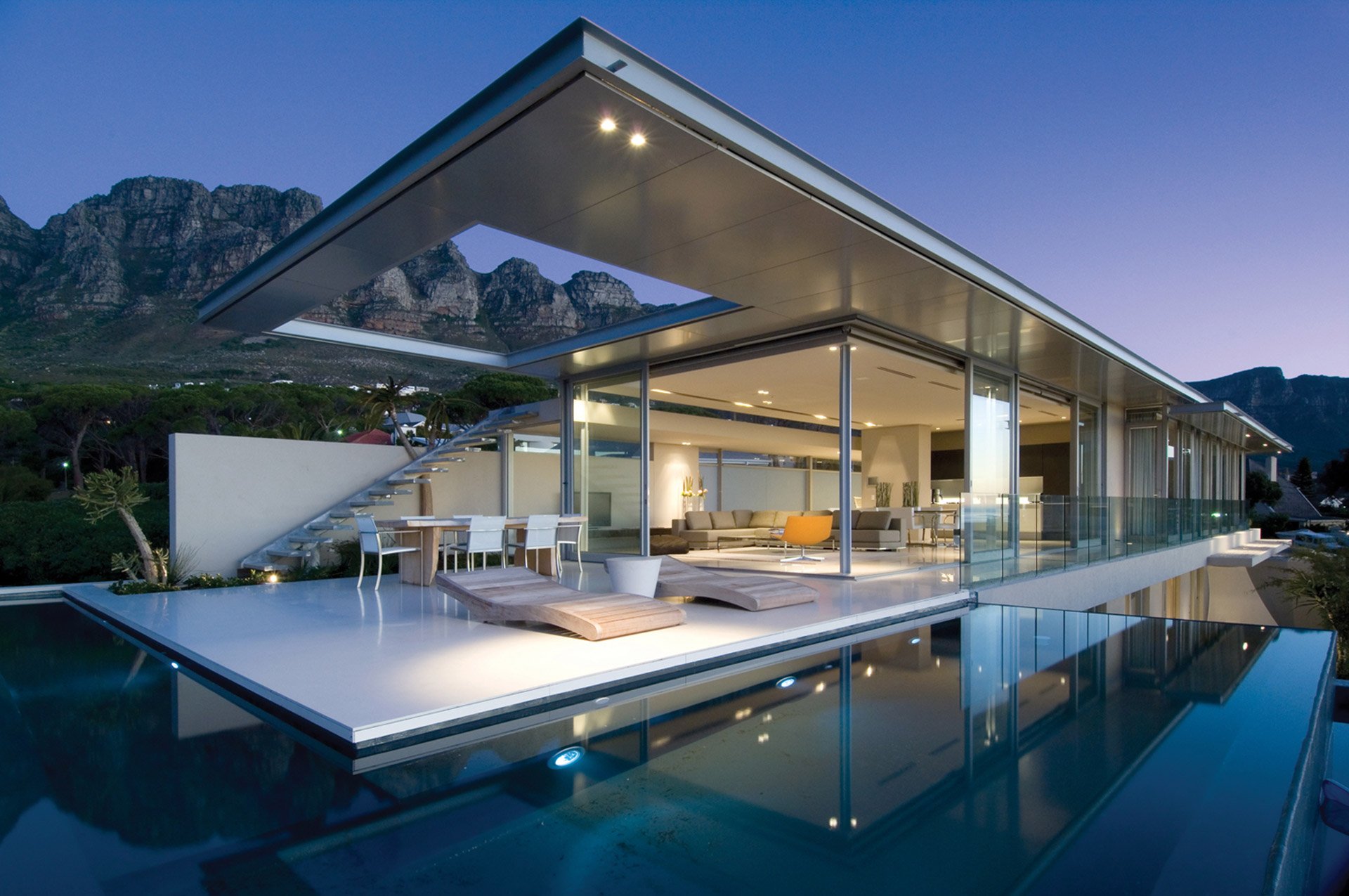 Cape Town, Mountains, House, Swimming pool, Modern, Lounge, Reflection Wallpaper
