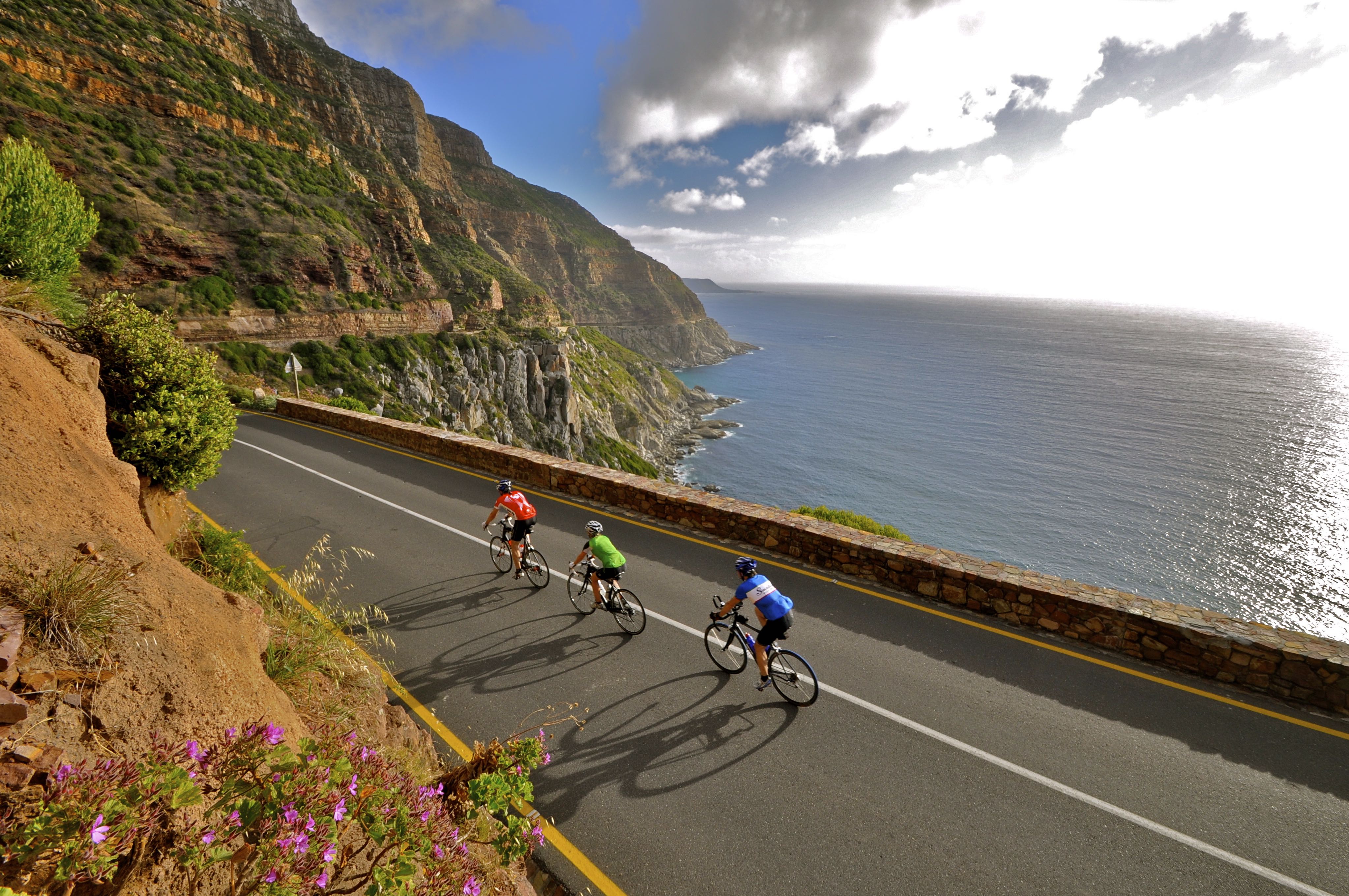 Cape Town, Chapmans Peak, Sea, Mountains, Cycling, Road, Clouds, South Africa Wallpaper