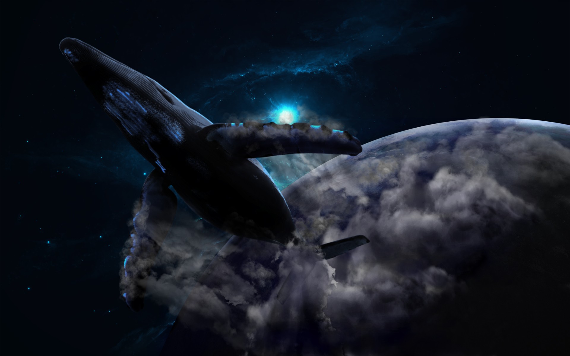 space, Whale, Science fiction Wallpaper